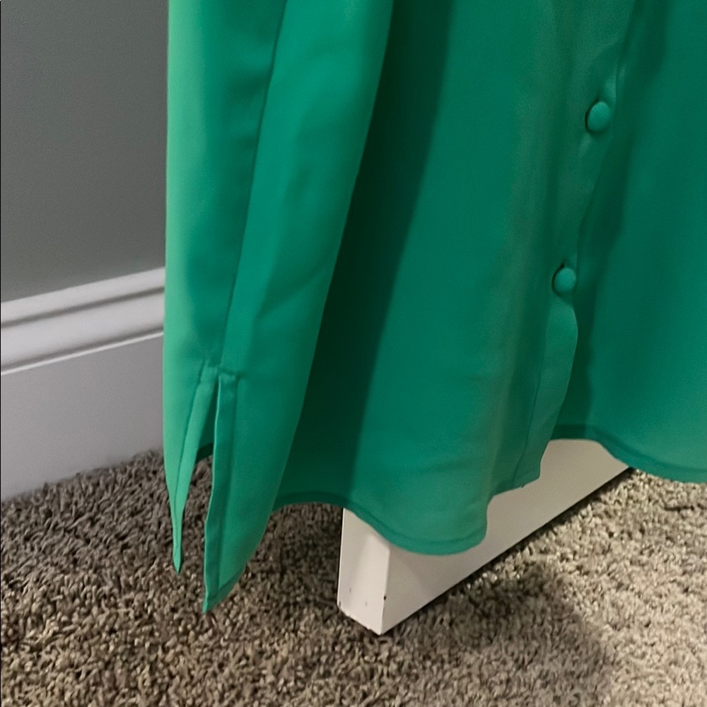 Green Ruffle Strap Button-Down Top - Picture 7 of 11